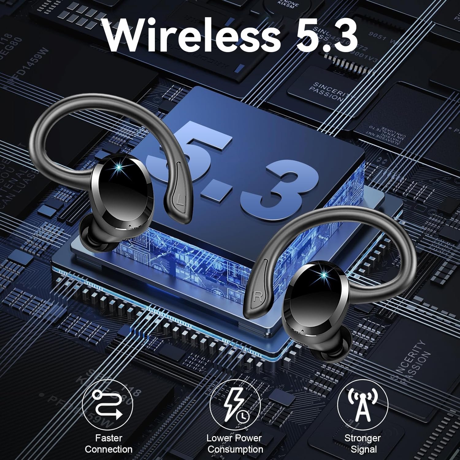 The new Q38 ear mounted wireless Smart 5.3 Bluetooth headset digital display power