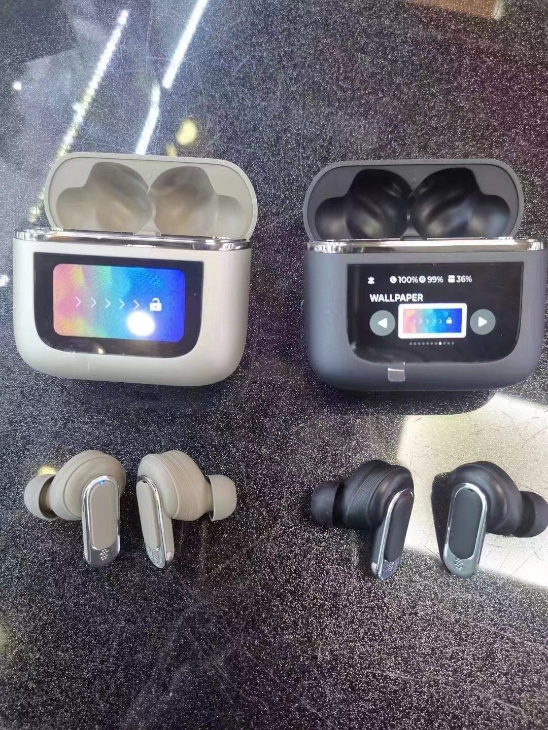 2024 New Shenzhen B2B Marketplace V8 LCD Touch Screen Music True Wireless Earphones Noise Cancelling Headphones