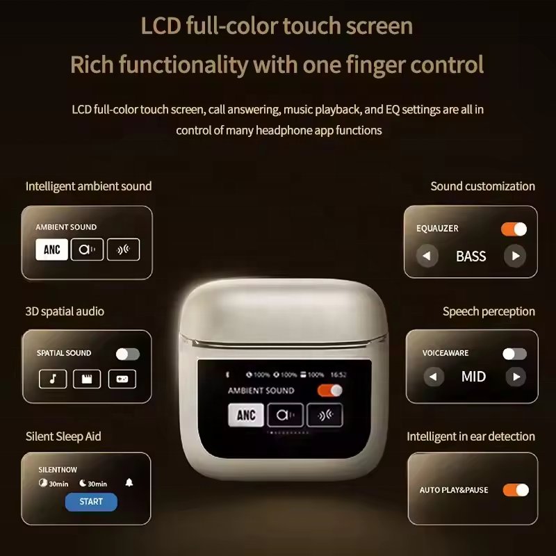 Tws wireless se60 se 60 smart touch screen anc enc tws headphones earphones earbuds with a touch smart screen sport smartwatch