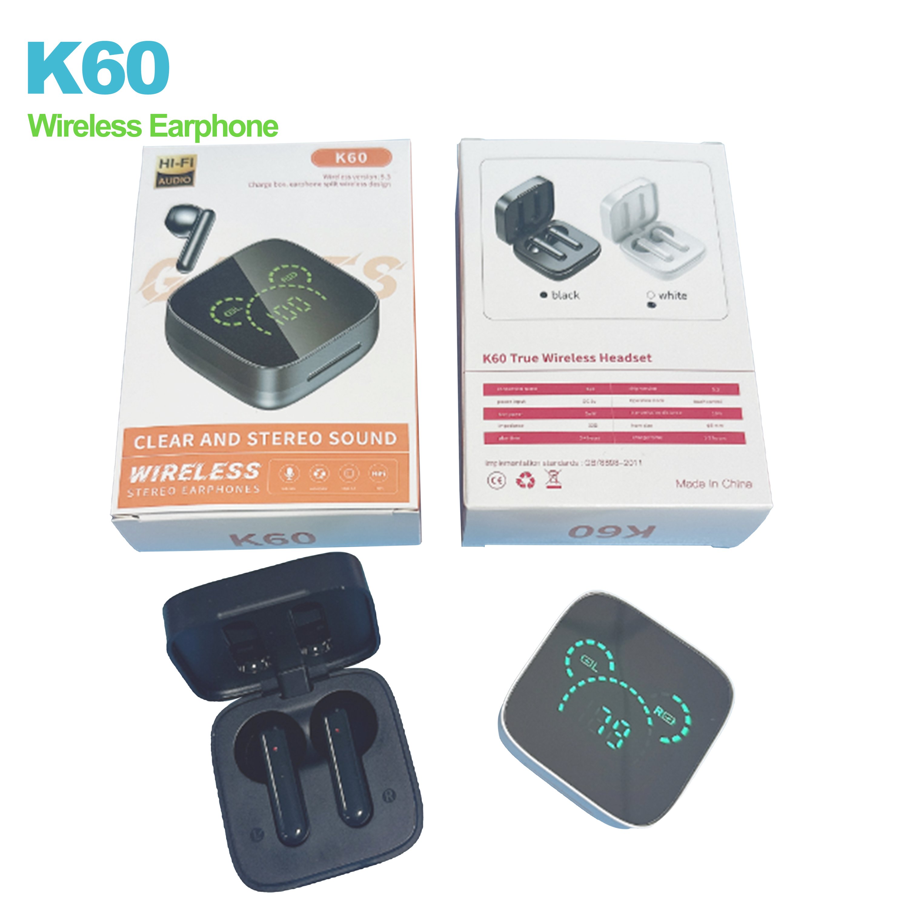 Wireless Earbuds K60 IP7 Waterproof Wireless Earphones Gaming Noise Cancelling Earphones Earbuds ENC Headset
