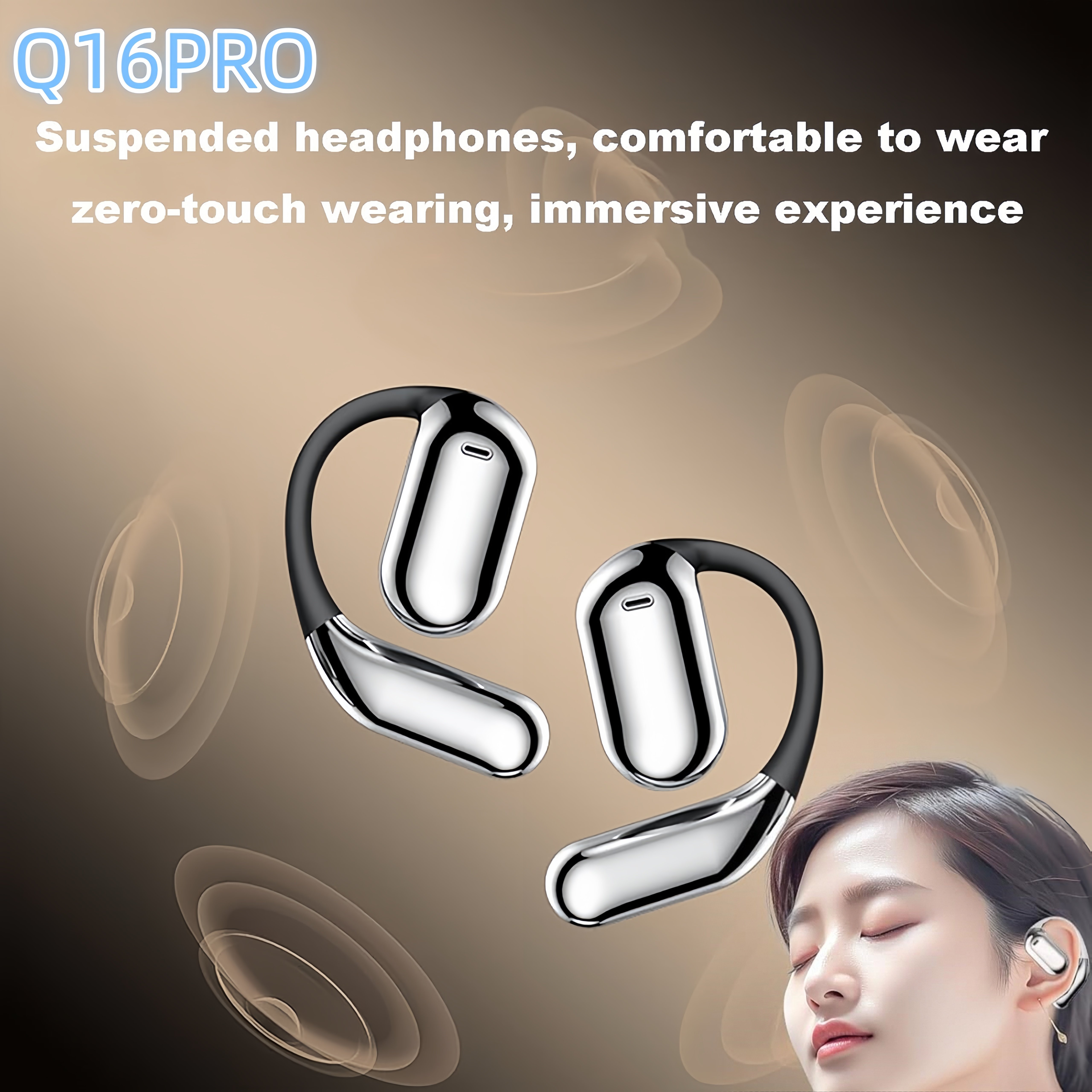 High Quality Q16 Pro TWS Sport Earphones On-Ear Bluetooth V5.3 Non-Noise Cancelling Gaming Headphones LED Battery Earphones