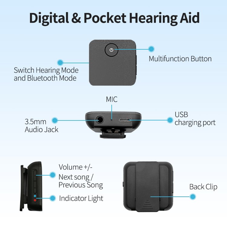 Bluetooth Hearing Aids for Seniors Pocket Digital Rechargeable Earphones Headphones TWS Noise Cancelling Deafness Hearing Aid