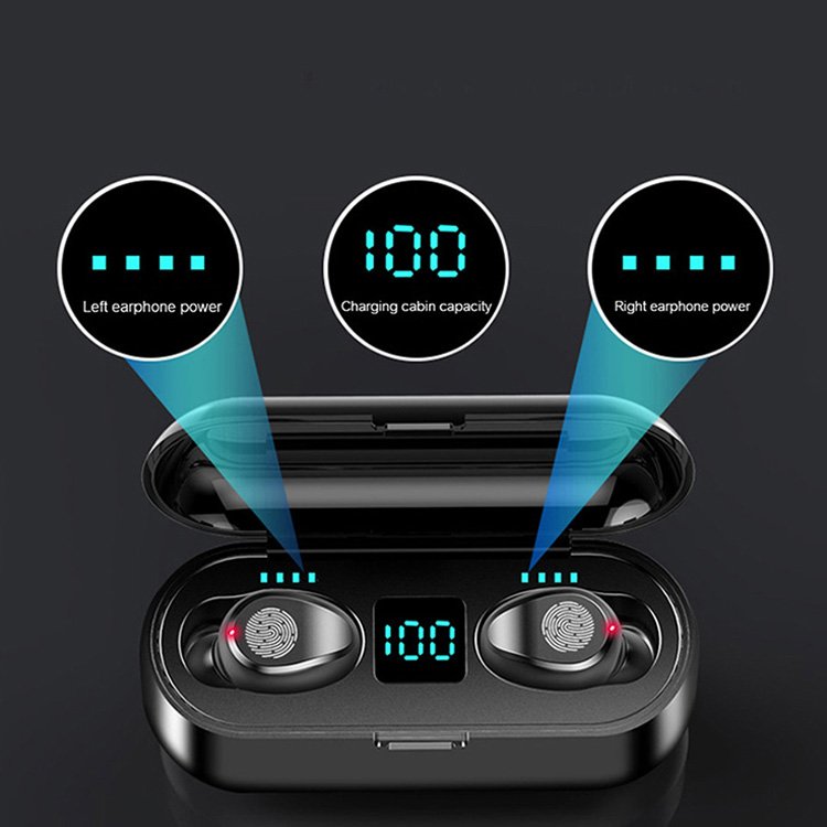 F9 Tws Noise Cancelling Mini In-ear True Wireless Headphone 5.0 Sports Gaming Headset Lcd Display Wireless Earbuds Earphone F9