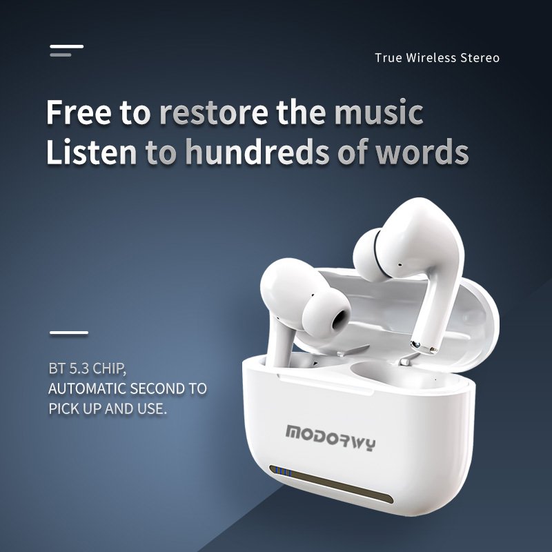 True Wireless Stereo TWS Earphones White LFD light display Noise Cancelling BT handsfree type c Travel Sports earphone