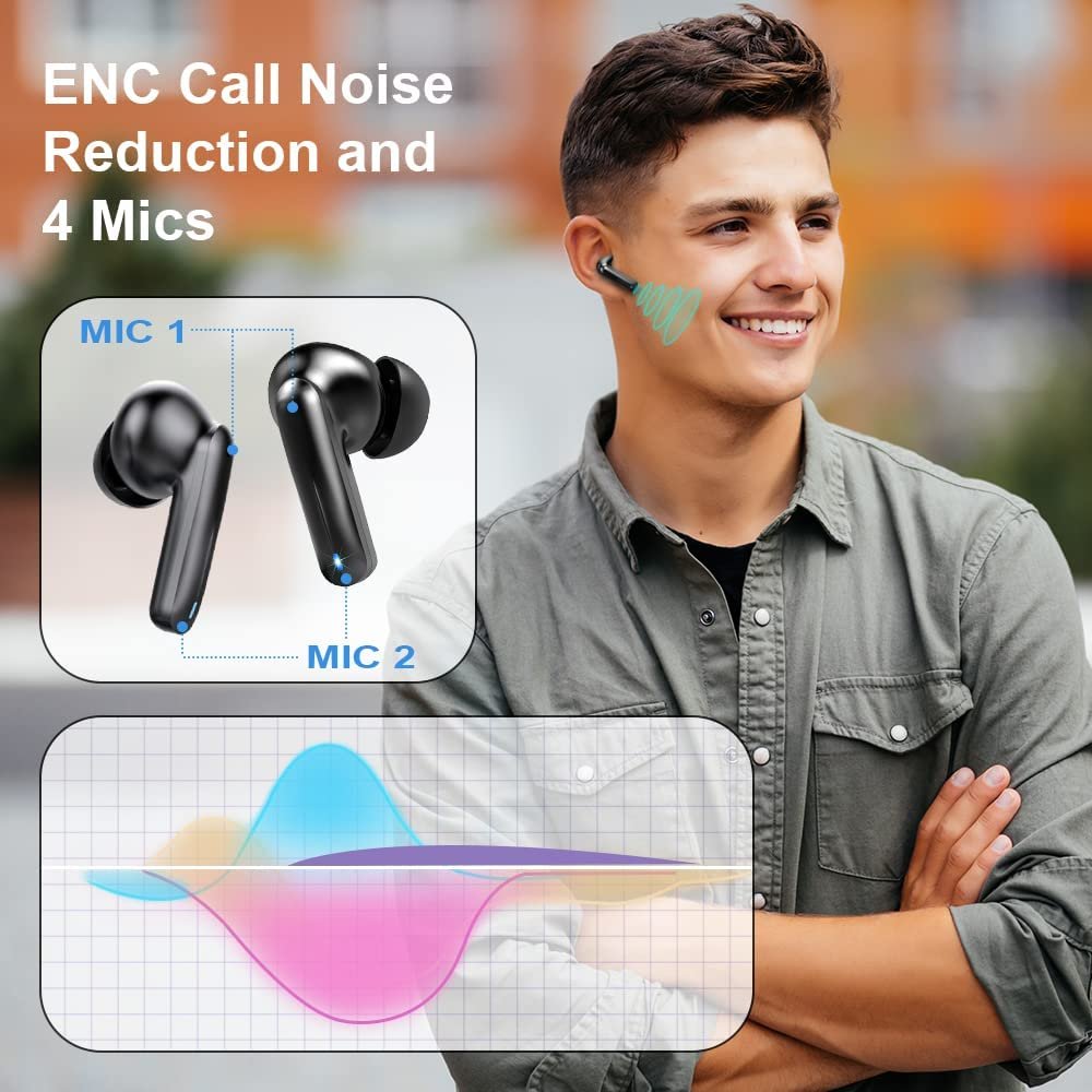 Bluetooth 5.3 Headphones Active Noise Canceling Wireless Earbuds 50 ms low latency in Ear Earphones for Work Commuting Gaming