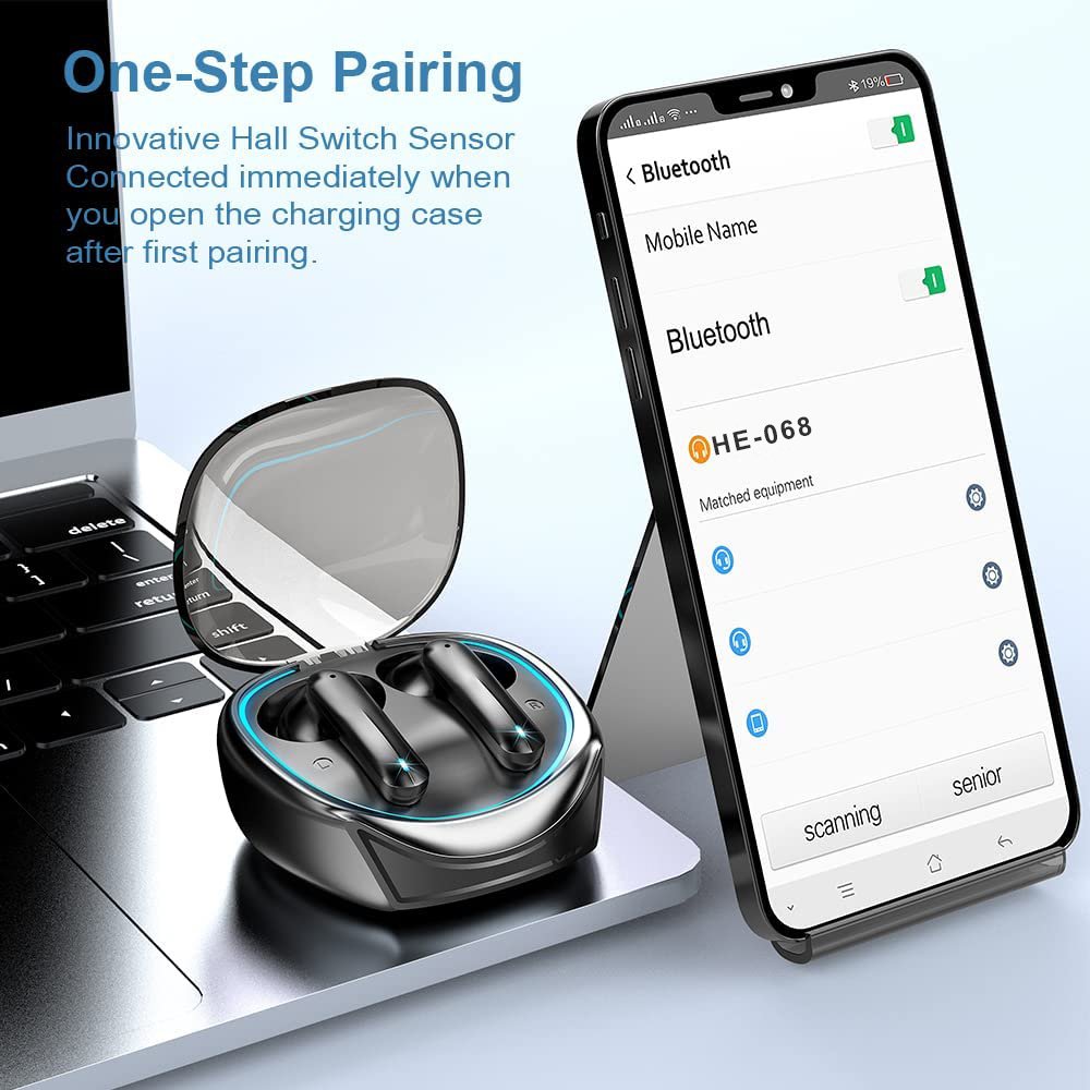 Bluetooth 5.3 Headphones Active Noise Canceling Wireless Earbuds 50 ms low latency in Ear Earphones for Work Commuting Gaming