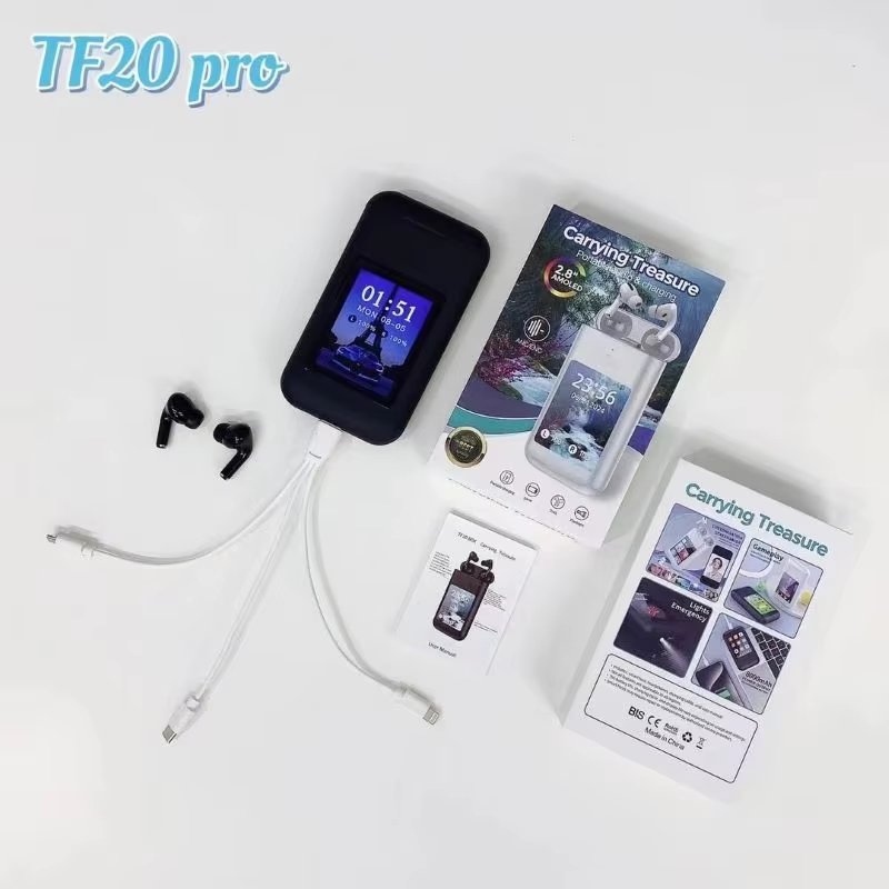 ANC+ENC Earbuds for Call and Music Noise Cancelling TWS Wireless Earphones In-ear Headphones with power bank and touch screen