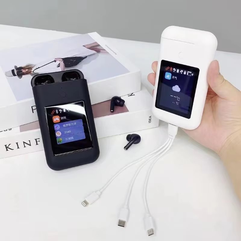 ANC+ENC Earbuds for Call and Music Noise Cancelling TWS Wireless Earphones In-ear Headphones with power bank and touch screen