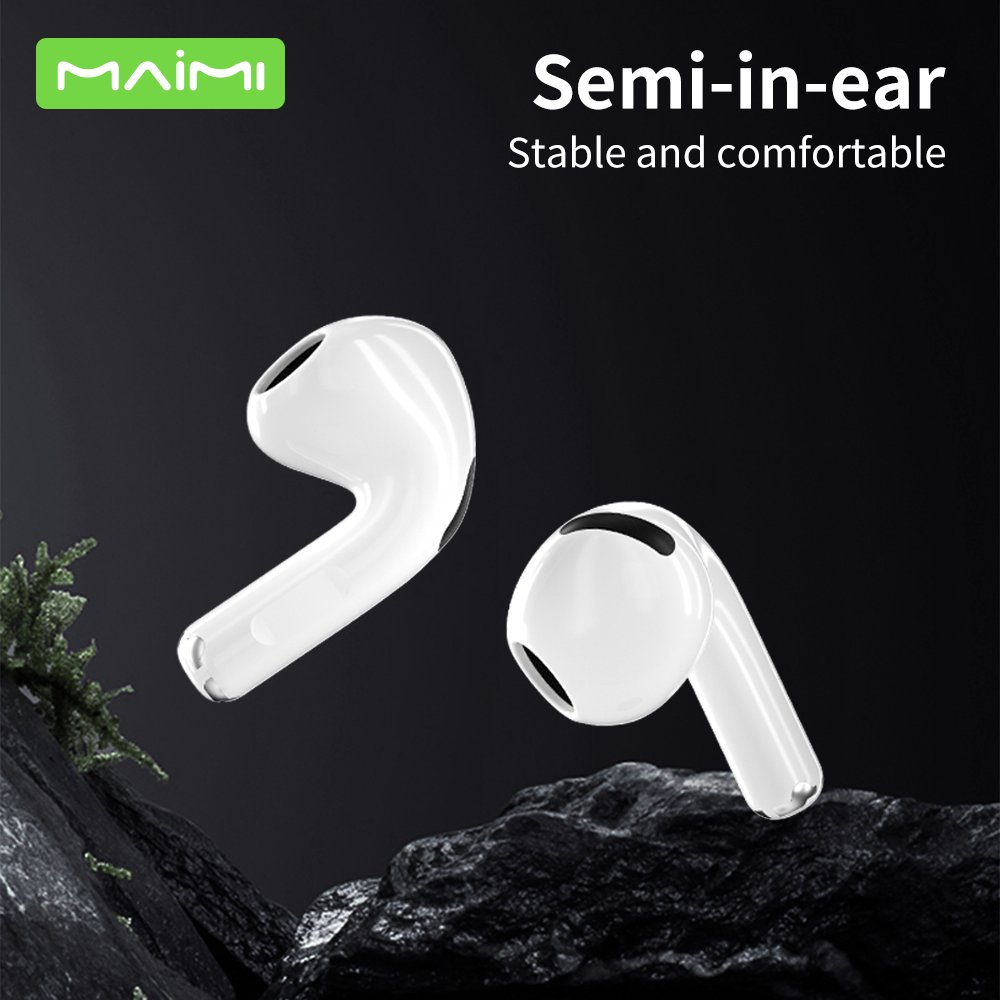 Maimi Custom Semi-in-ear Headset Non-noise cancelling tws earphones White Wireless Headphones High Quality Bluetooth Earbuds