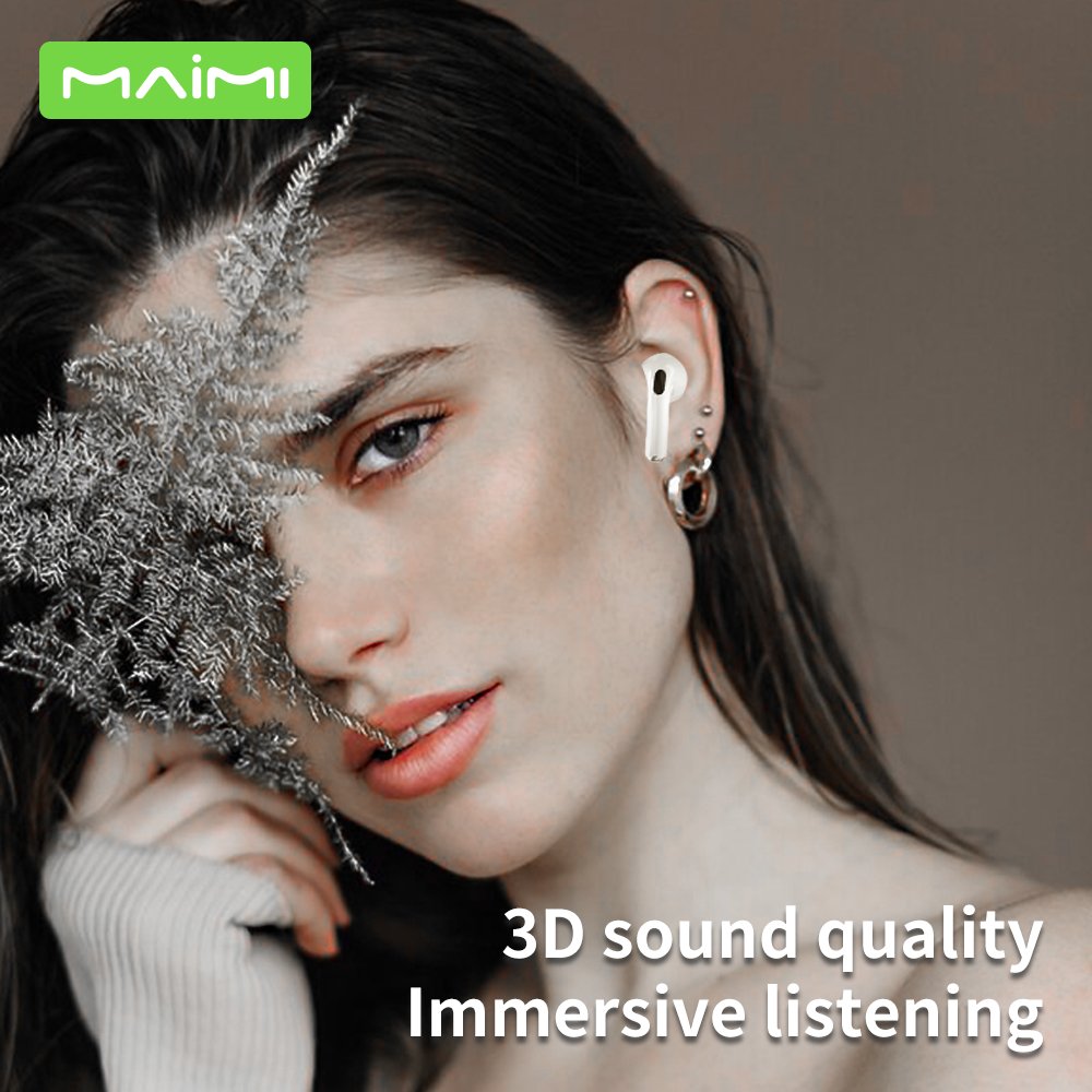 Maimi Custom Semi-in-ear Headset Non-noise cancelling tws earphones White Wireless Headphones High Quality Bluetooth Earbuds