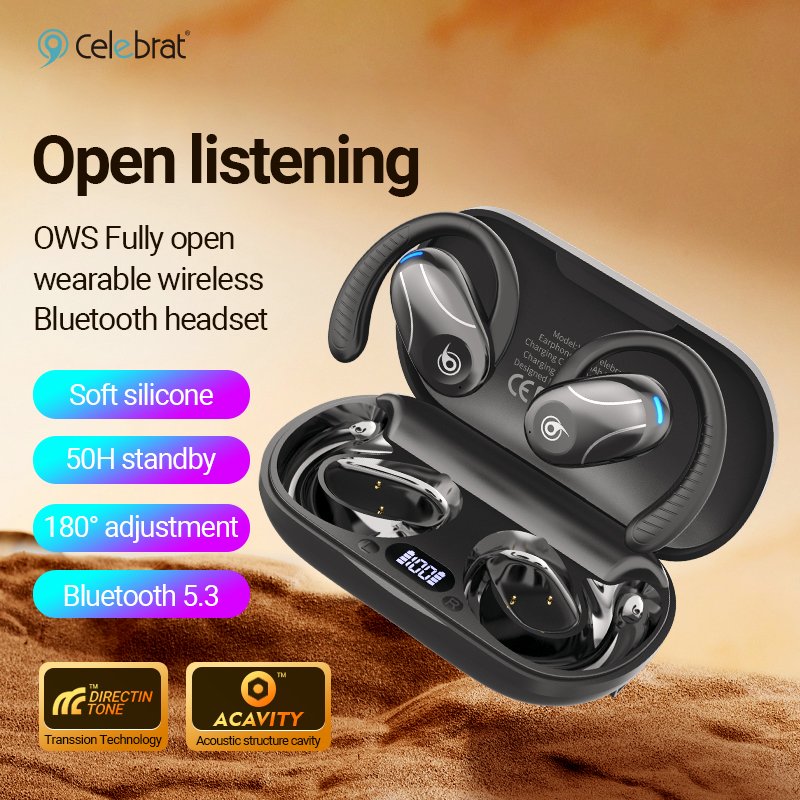 OWS 5.3 Headphones Wireless Earbuds Playback Digital Display Over-Ear Earphones with Earhook Waterproof Headset