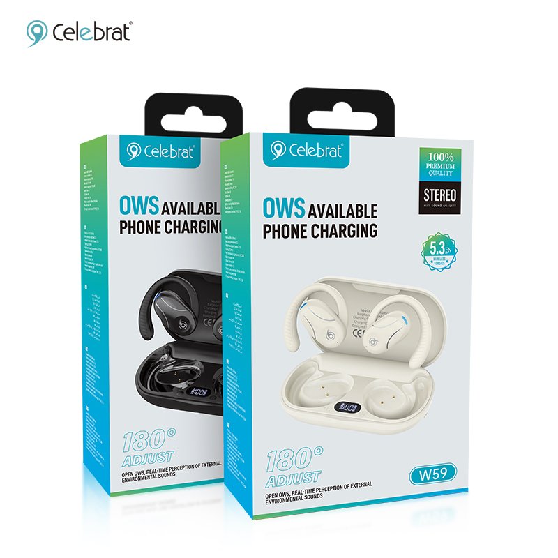 OWS 5.3 Headphones Wireless Earbuds Playback Digital Display Over-Ear Earphones with Earhook Waterproof Headset