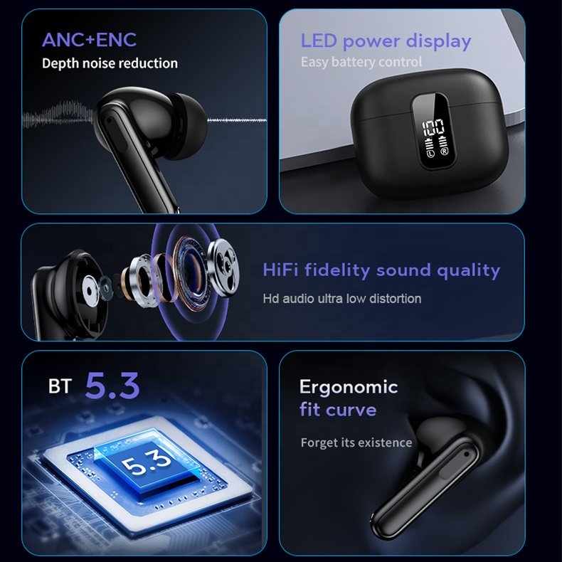 2025 Wireless Earphones with Noise Cancelling Sport Earbuds Headset Smart Touch Microphone ENC TWS Earphone