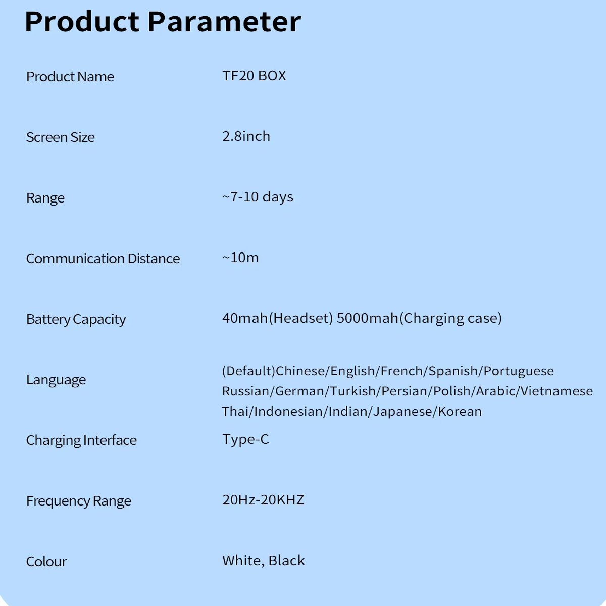 TF20 5000mAh Portable Emergency Charger 2.8inch Touch LCD Screen Display Noise Cancellaton Wireless TWS Earphone Earbuds Headset