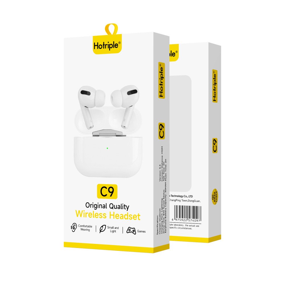 Hotriple brand C9 wireless earphone sport stereo headset in-ear tws wireless earbuds with charging case