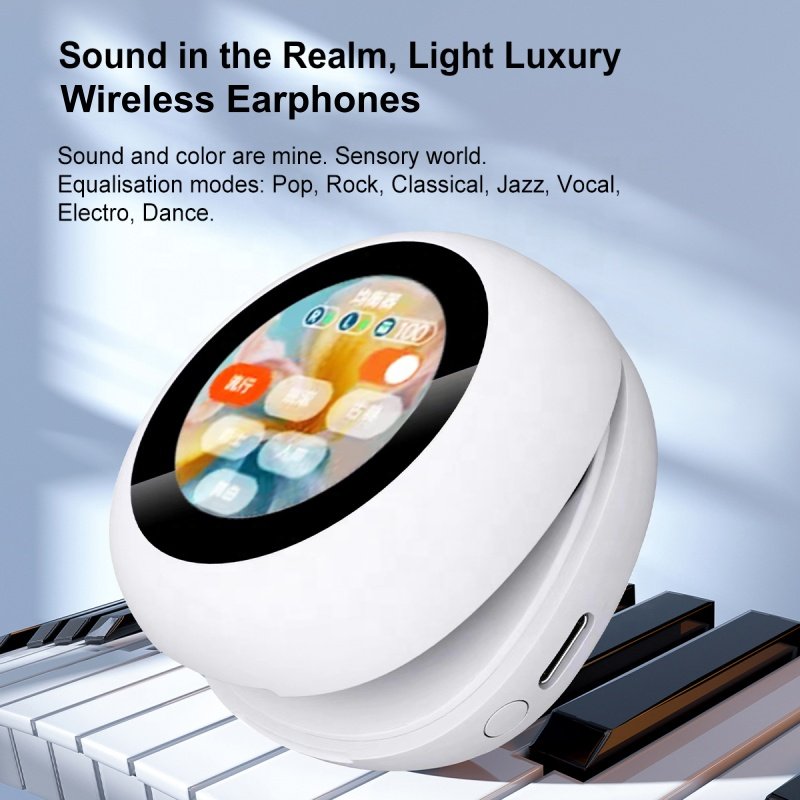 TWS Earbuds T65 Newest Round LCD Touch Screen ANC ENC True Wireless Earphones with Noise Cancelling Sport Earbuds BY-18