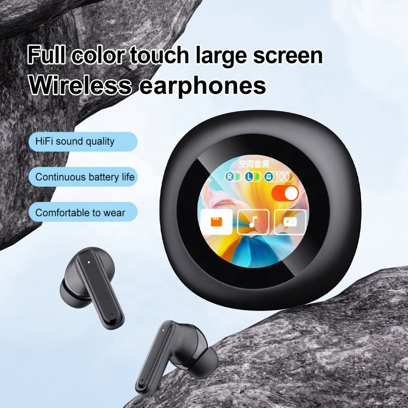 TWS Earbuds T65 Newest Round LCD Touch Screen ANC ENC True Wireless Earphones with Noise Cancelling Sport Earbuds BY-18