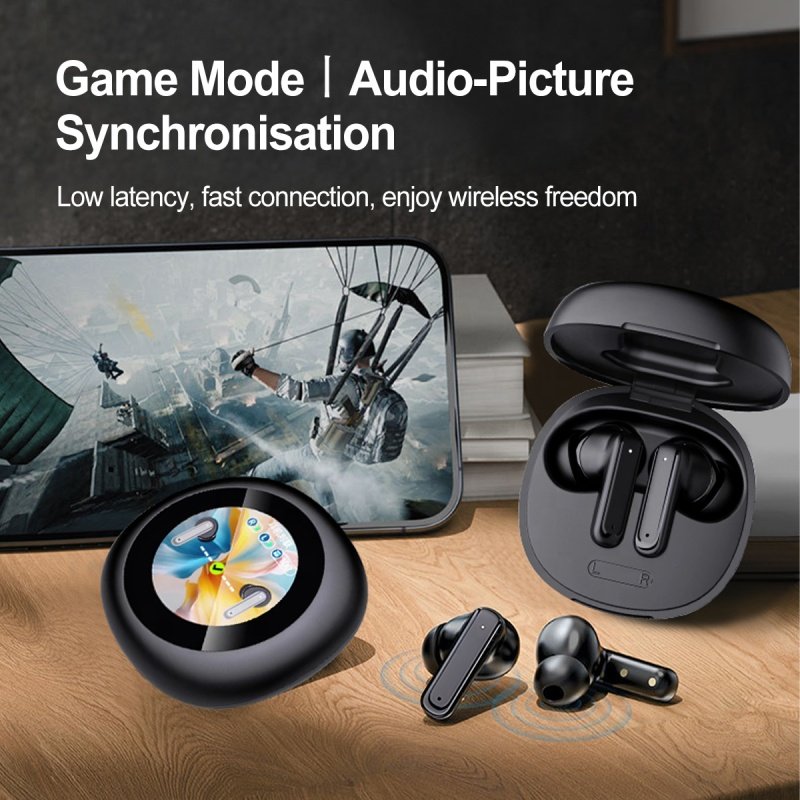 TWS Earbuds T65 Newest Round LCD Touch Screen ANC ENC True Wireless Earphones with Noise Cancelling Sport Earbuds BY-18