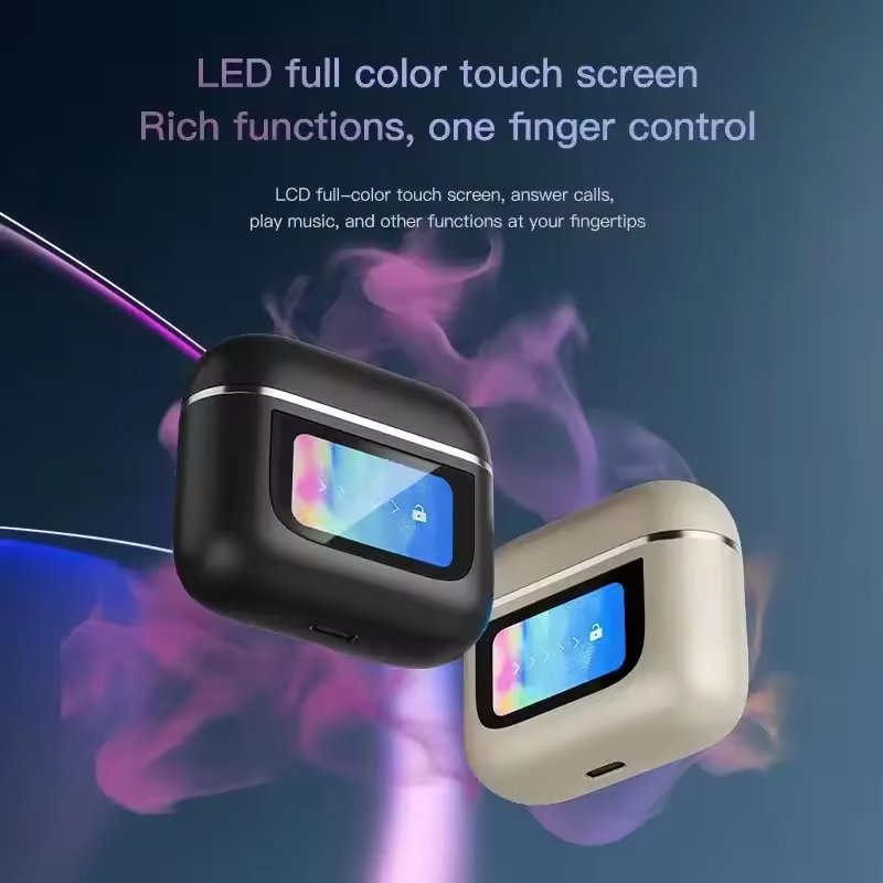 V8 Tour Pro 2 TWS LCD Touch Screen True Wireless Stereo Sport Bass Earphone ENC ANC Active Noise Cancelling Game Earbuds Headset