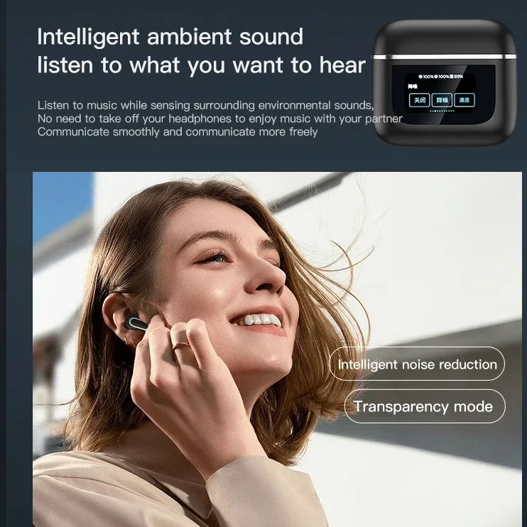 V8 Tour Pro 2 TWS LCD Touch Screen True Wireless Stereo Sport Bass Earphone ENC ANC Active Noise Cancelling Game Earbuds Headset