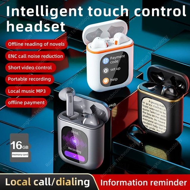 High Quality Touch Screen TWS Headset 16GB TF Card APP Control Novel Reading Hifi Stereo Wireless Earbuds K2 ENC Earphone