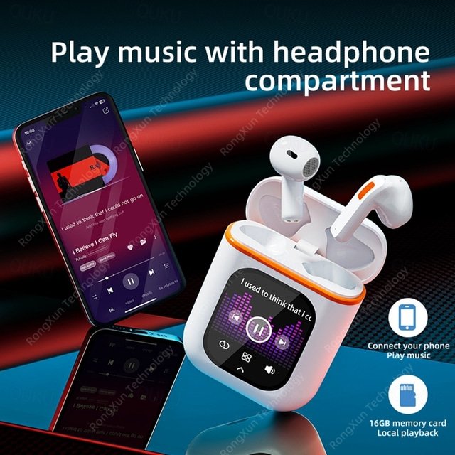 High Quality Touch Screen TWS Headset 16GB TF Card APP Control Novel Reading Hifi Stereo Wireless Earbuds K2 ENC Earphone