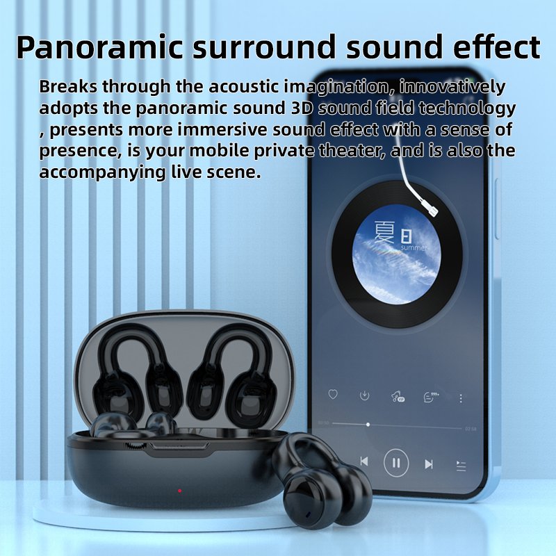 2023 Trending Open Ear Clip On Type Tws Earpieces Bt 5.3 Wireless Sports Earbuds Hifi Stereo Wireless Bone Conduction Earphones