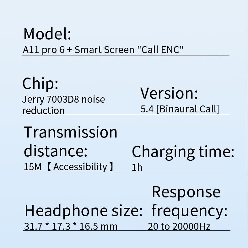 A11 Pro LCD Display Screen Wireless TWS Earbuds ENC Active Noise Reduction BT 5.4 16 Languages Headset Earphone A11Pro A9