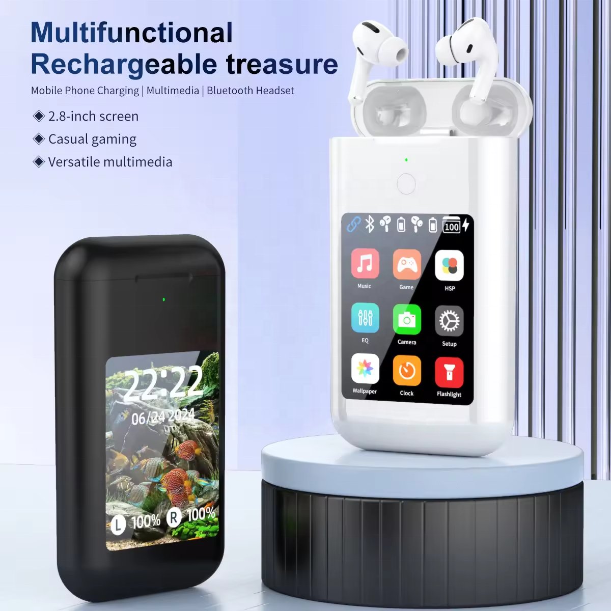 TF20 BOX ANC ENC Wireless Earbuds Power Bank with Flashlight 3-In-1 Touch Screen Earbud Earphones With 5000Mah Battery Capacity