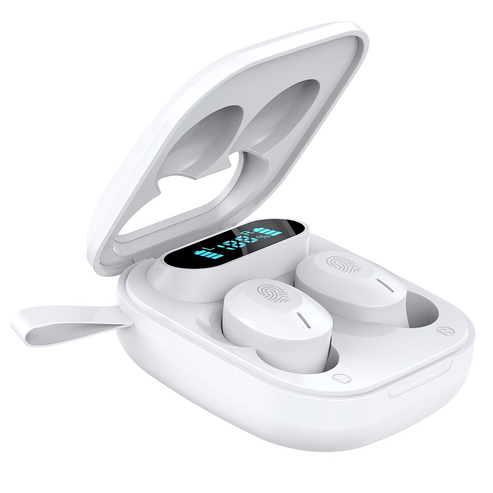 Active Noise Cancelling Wireless Bluetooth Earphones with Custom Futuristic Design Digital Battery Indicator Blue Tooth Earphone