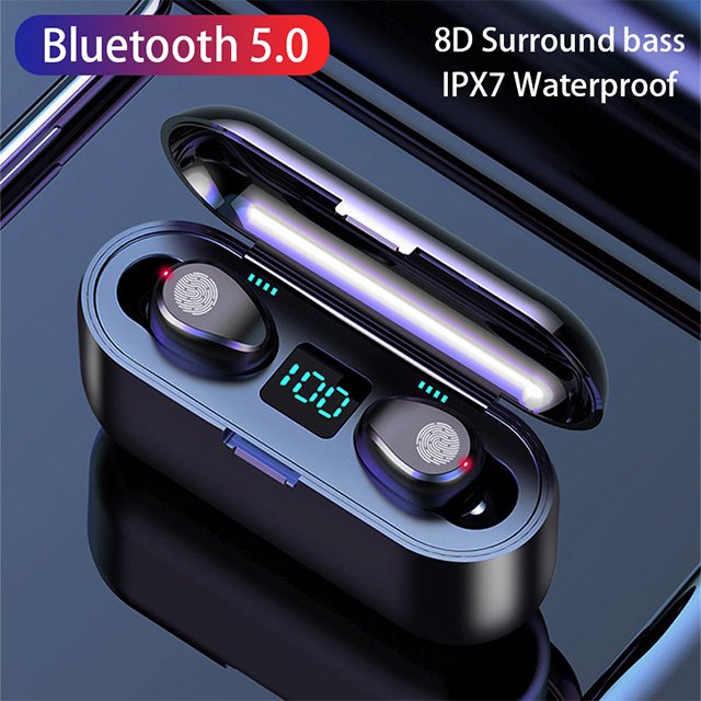 High quality amoi F9 tws 2 in 1 ipx7 waterproof auriculares audifonos auricolari stereo led display earbuds blue tooh earphones