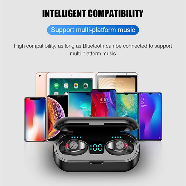High quality amoi F9 tws 2 in 1 ipx7 waterproof auriculares audifonos auricolari stereo led display earbuds blue tooh earphones