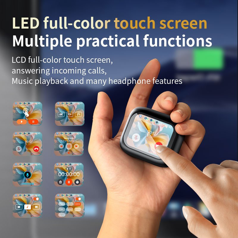 T69 Dual ANC ENC Call Noise Reduction Wireless Earphones V5.4 LED Full Color Touch Smart Screen HIFI HIFI Headphones Battery JL