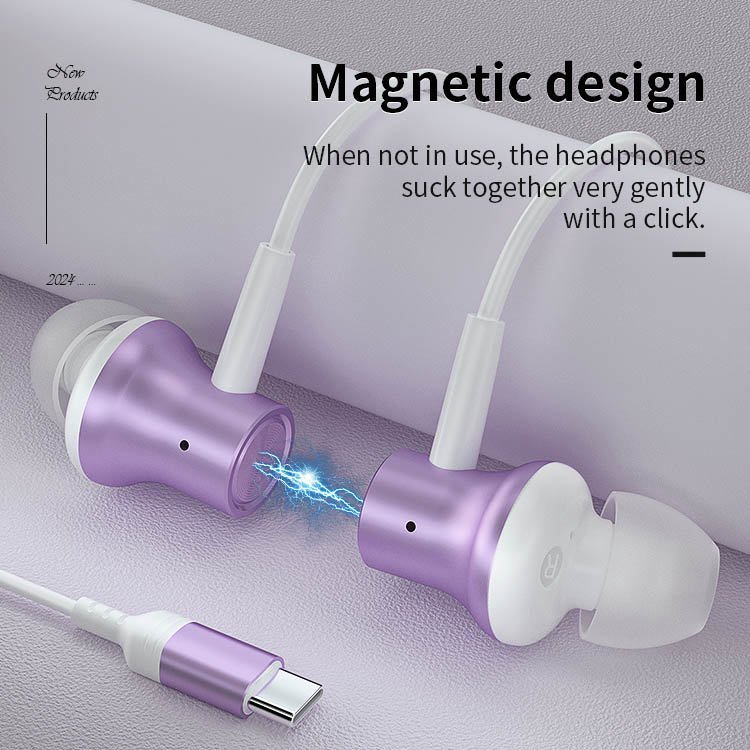 Type c Wired music earphones with microphone live broadcast k-song wired headphones in ear Volume Control game earbuds