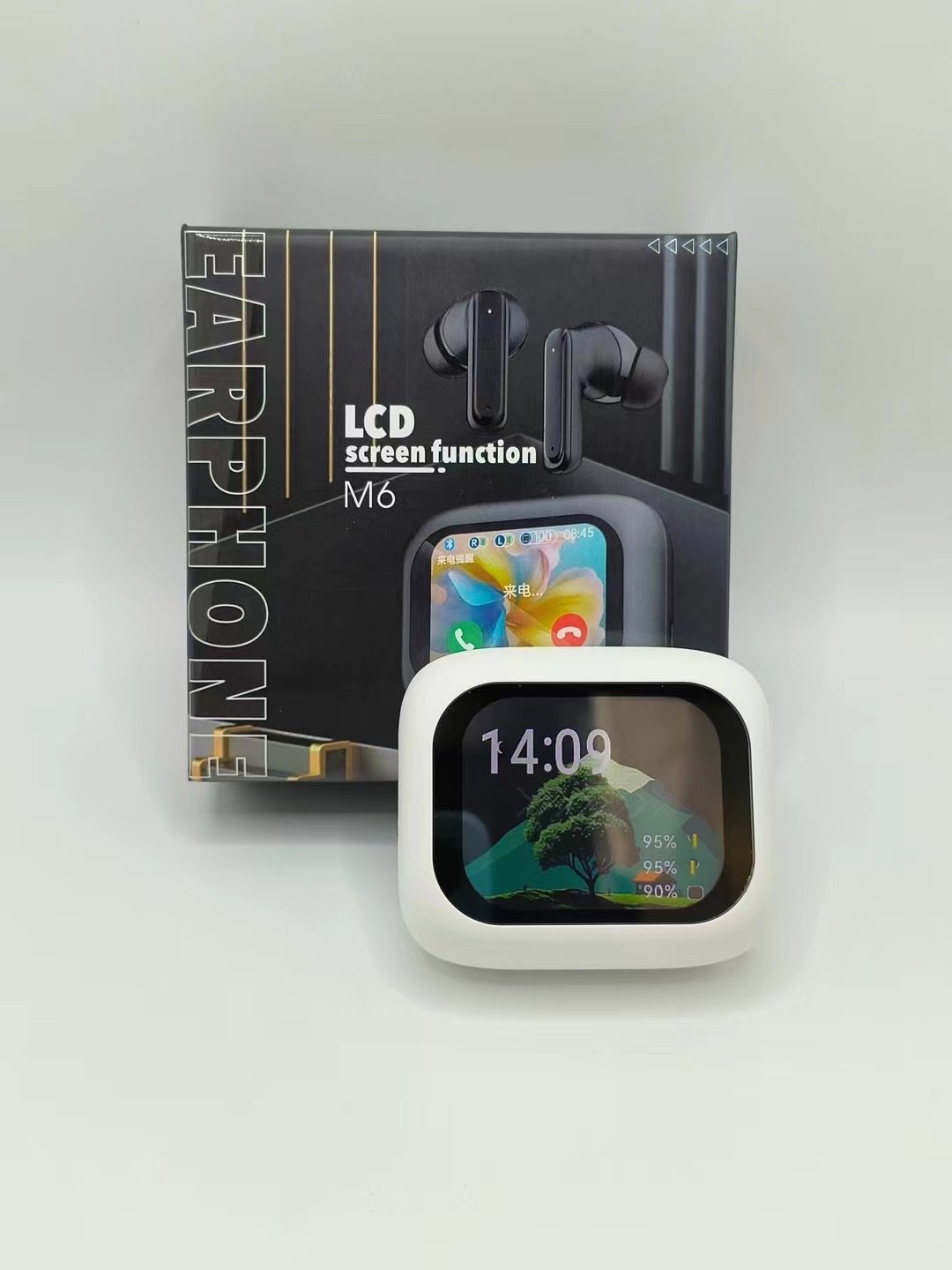 Airbuds Ear buds LCD Display ANC ENC Active Noise Cancelling Headphones Earphone wireless Tws M6 Earbuds With Touch Screen