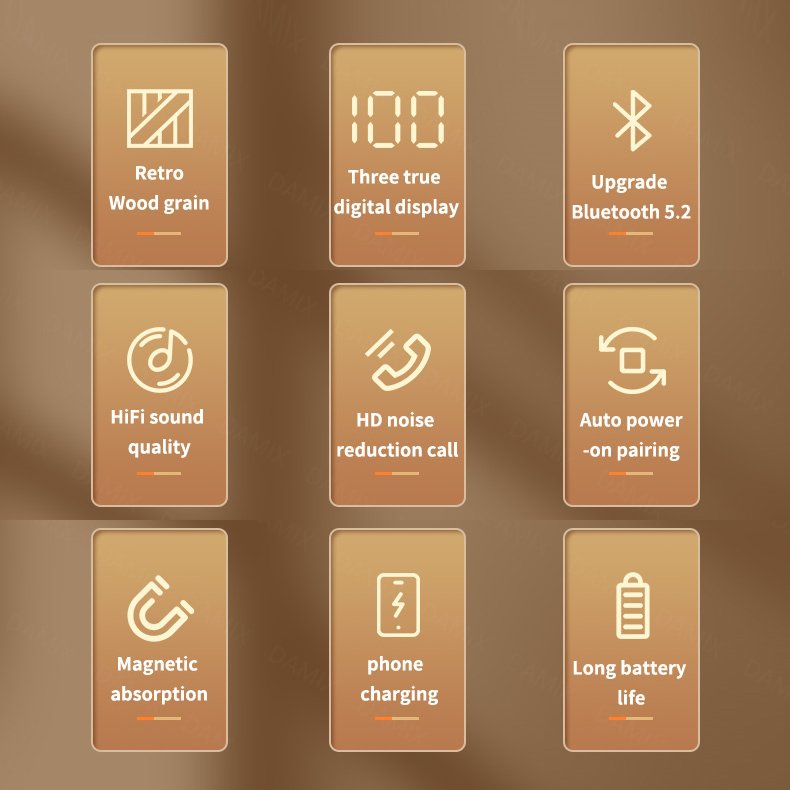 M35 TWS True Wireless Stereo Earbud Long Battery Life Stylish Wood Design Earphone LED Screen Premium Stereo Sound Headphone M10