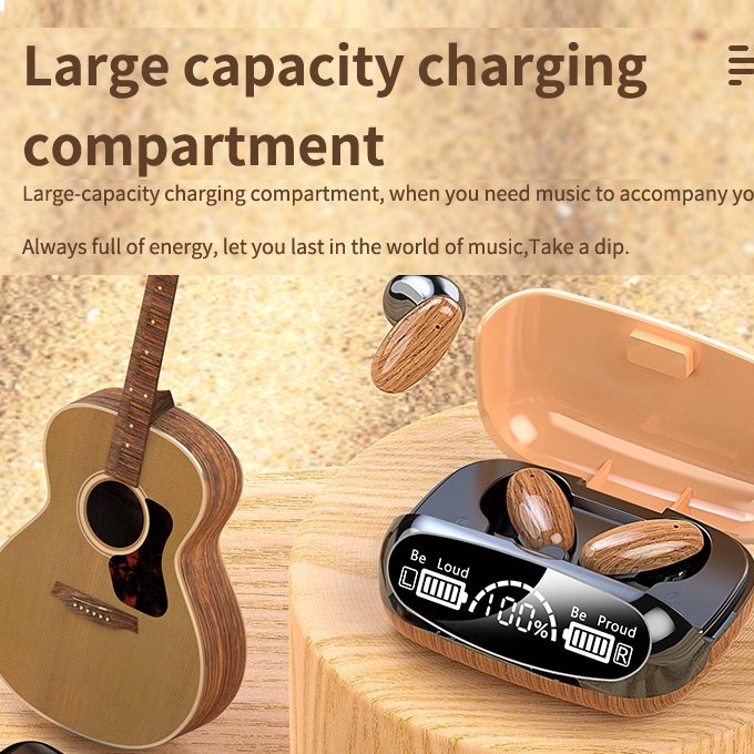 M35 TWS True Wireless Stereo Earbud Long Battery Life Stylish Wood Design Earphone LED Screen Premium Stereo Sound Headphone M10