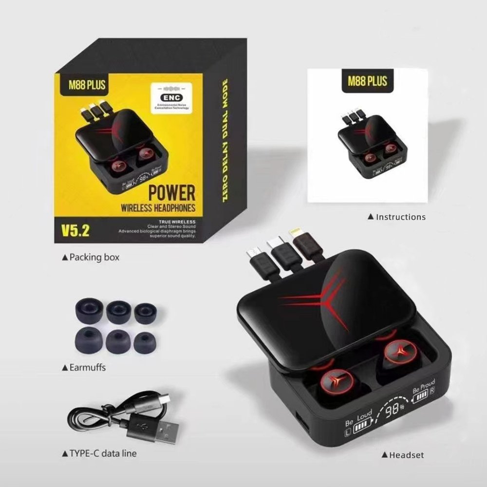 Tws wireless auriculares m88 plus m90 pro m88plus high quality tws handsfree noise cancelling gaming earbuds earphone headphone