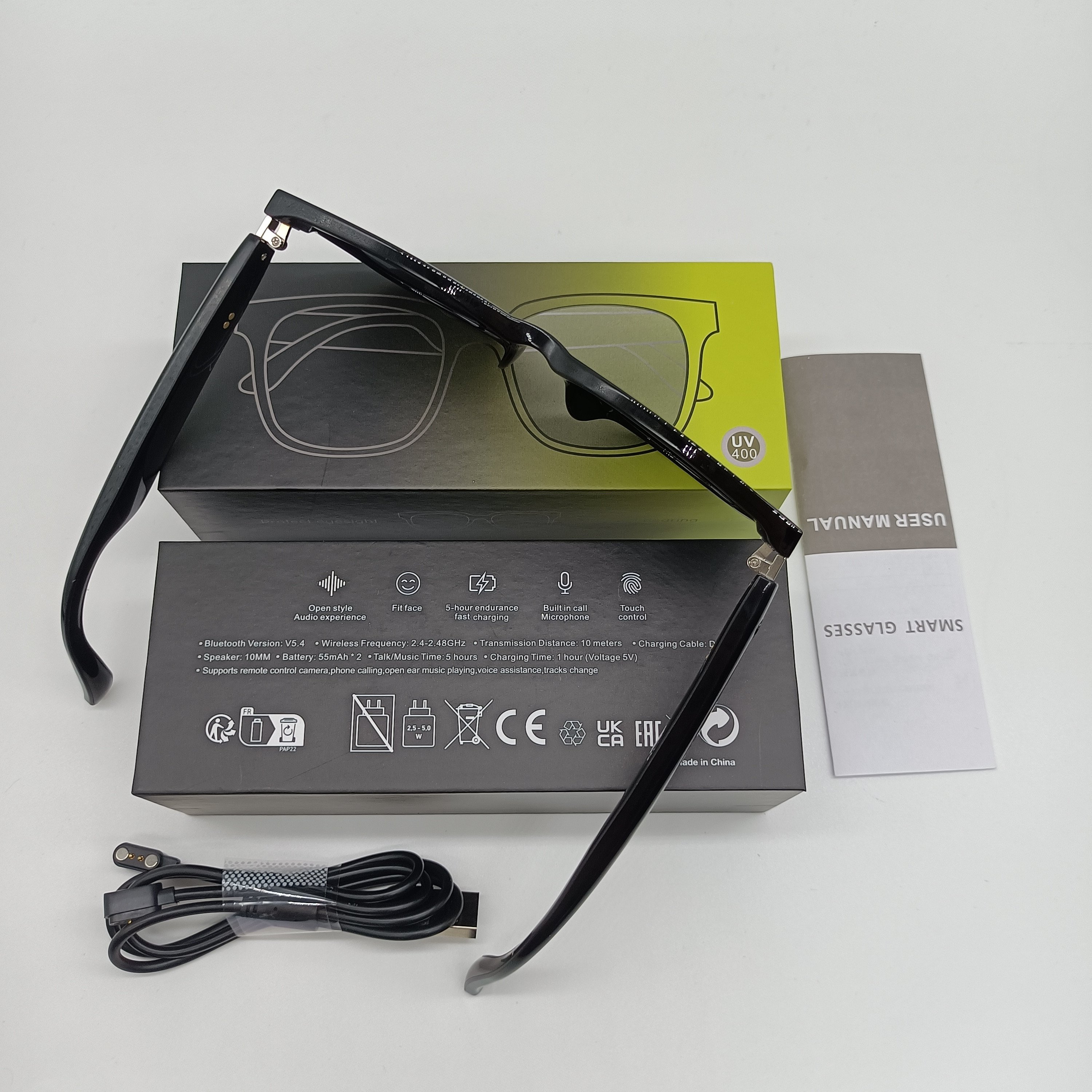 OEM Smart sunglasses with earbuds UV protection music calling noise reduction GS08 smart touch control smart sunglasses 2024