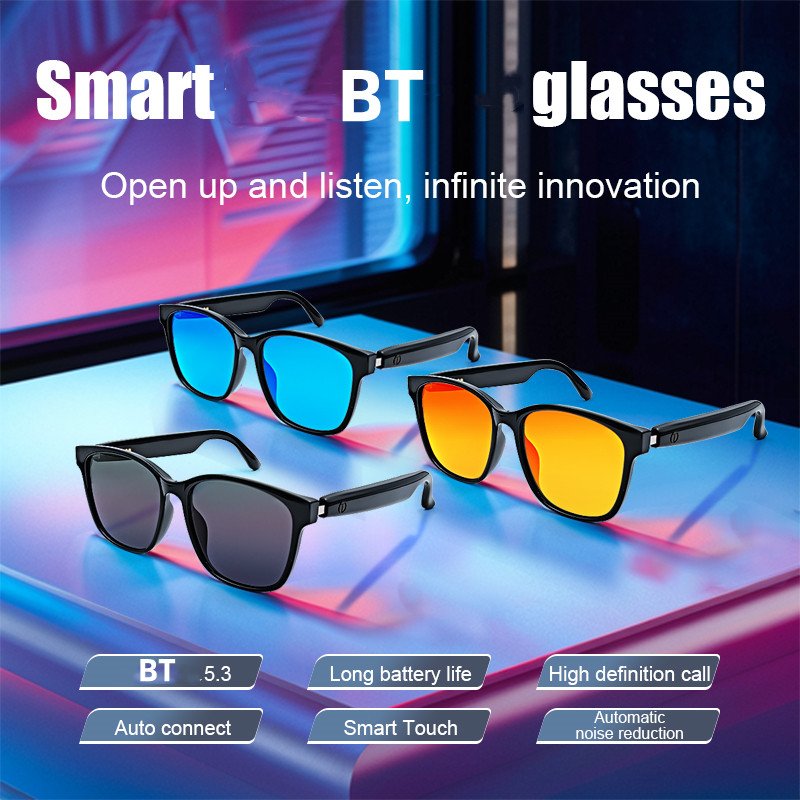 OEM Smart sunglasses with earbuds UV protection music calling noise reduction GS08 smart touch control smart sunglasses 2024