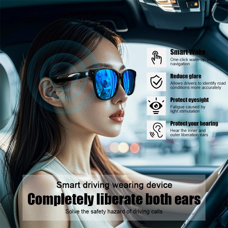 OEM Smart sunglasses with earbuds UV protection music calling noise reduction GS08 smart touch control smart sunglasses 2024