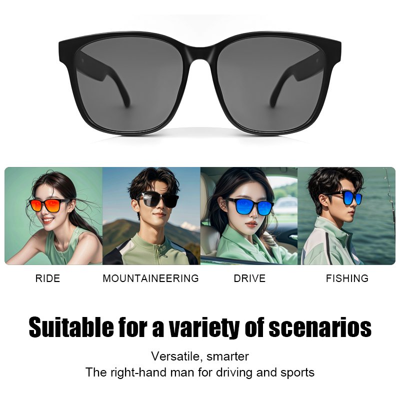 OEM Smart sunglasses with earbuds UV protection music calling noise reduction GS08 smart touch control smart sunglasses 2024