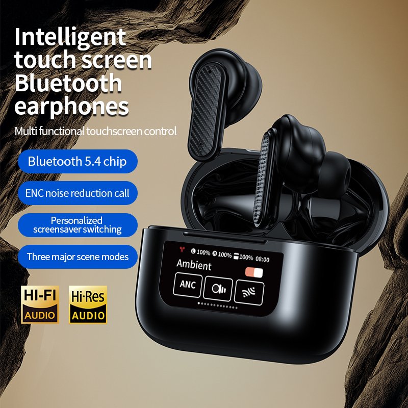 ANC Wireless Earphones BT 5.4 TWS Touch Screen Active Noise Cancelling HD Call Headset In-Ear Handfree Earbuds
