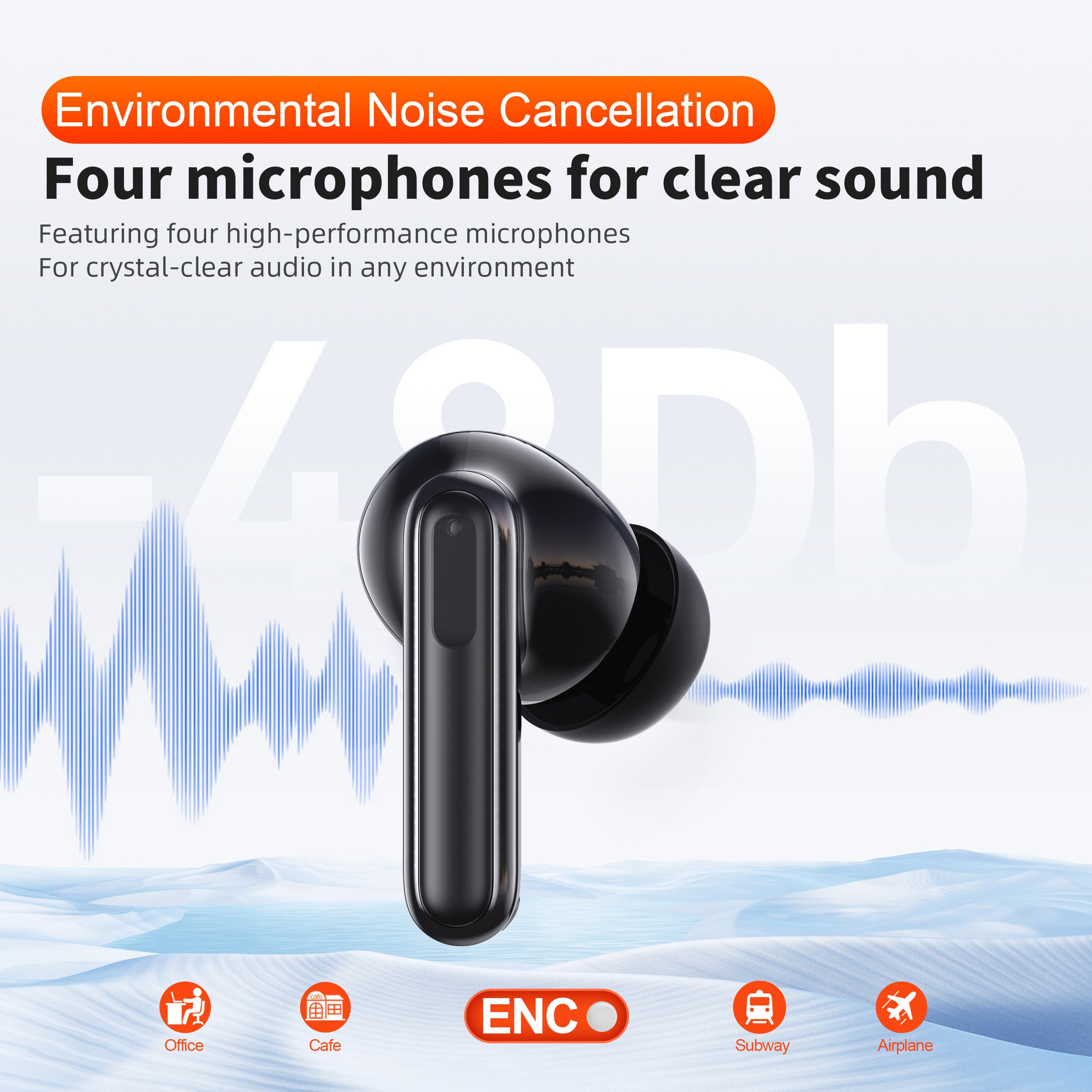 QERE E50 Four-Microphone ENC TWS Headphone Wireless Earphone Earbud Gaming In-Ear Headphones Earphone Bluet ooth Earphone