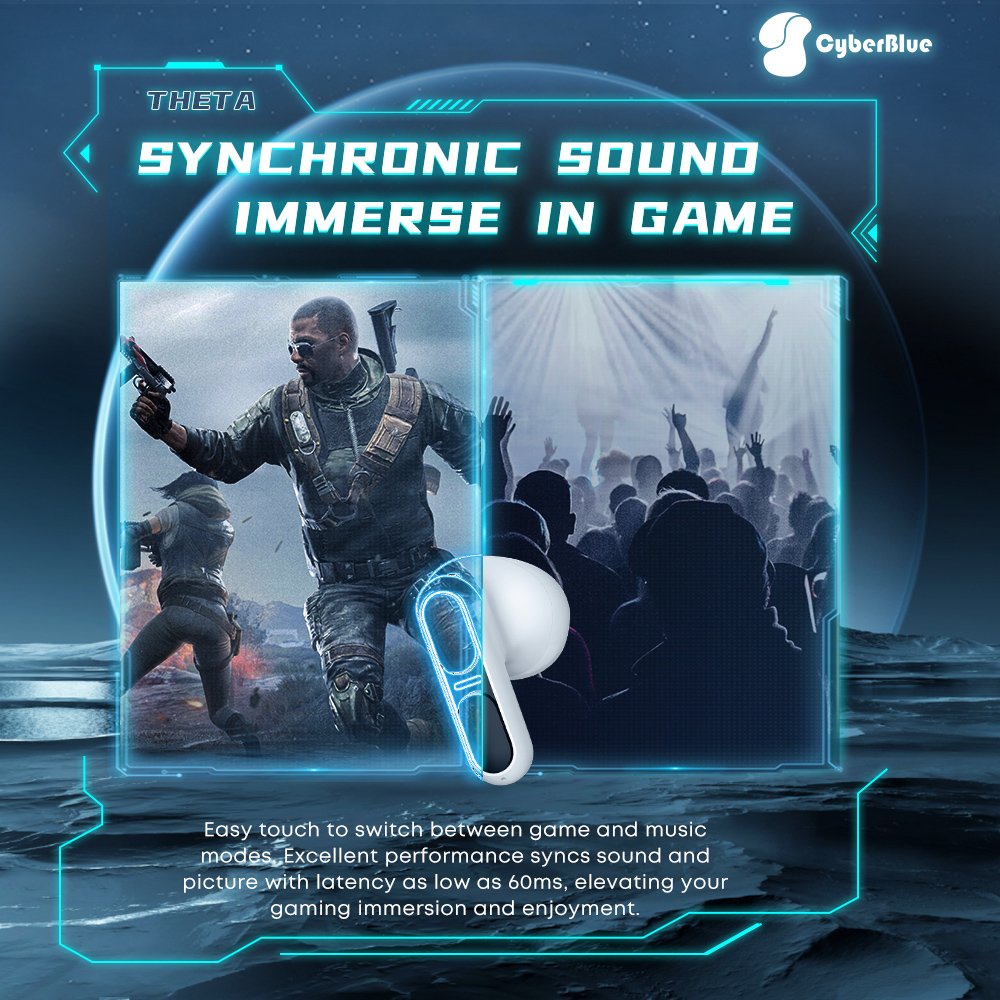 Cyber Blue Tws Wireless Type-C Charging Earphones Waterproof In-Ear Earphones