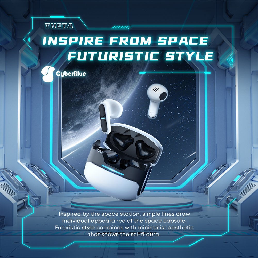 Cyber Blue Tws Wireless Type-C Charging Earphones Waterproof In-Ear Earphones
