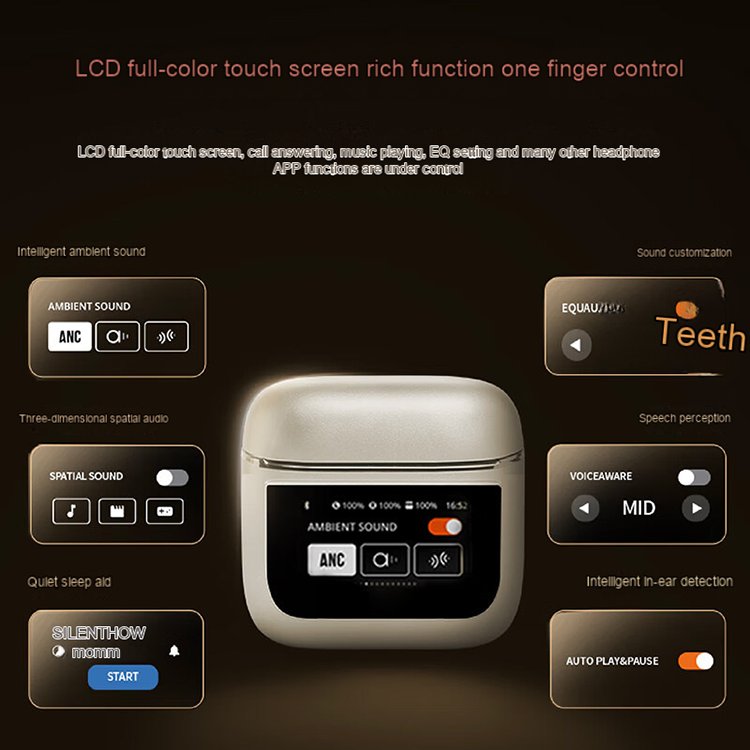 Hot selling wireless Earphones china wholesale anc noise cancelling color touch screen Gaming earbuds tws penghilang kebisingan