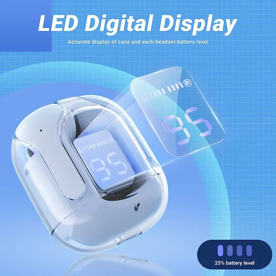 M98 tws earphones with Charging Transparent Case Noise Cancelling Headphones BT V5.3 Low latency Earphone for Android iOS