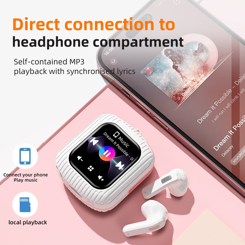 K8 LCD Multifunctional Touch Screen Earbuds with Built-In MP3 Playback Function and Wireless Remote Control Photography Function