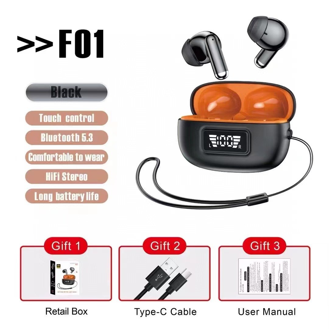 New product F01 in-ear wireless Headphones non-noise cancelling tws earphones LED digital display intelligent touch earbuds